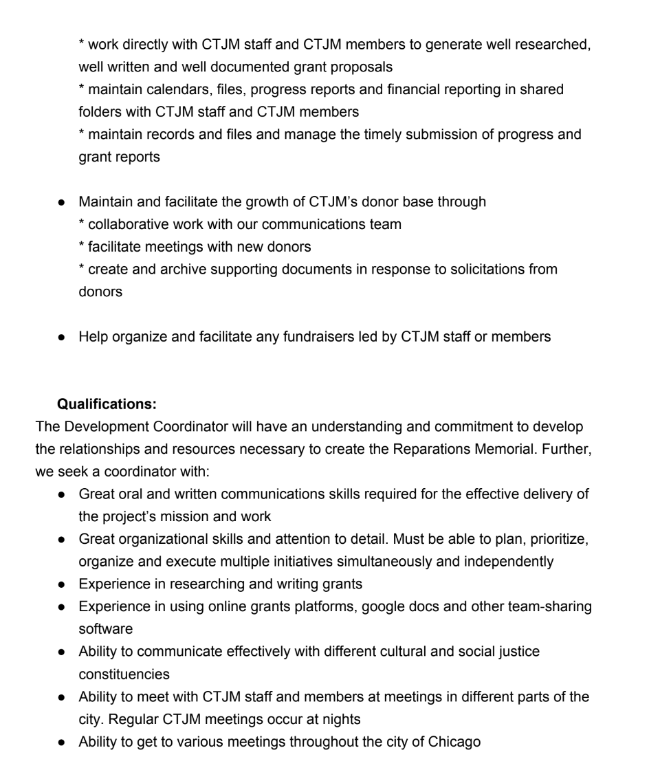 ChicagoTorture's tweet photo. 📢 JOB POSTING 📢 CTJM is looking for a part-time development coordinator. This position is currently 10 hours per week, $25/hr. Deadline July 15. Please help circulate! Full job description here: https://t.co/fhB3cujTIi https://t.co/WZt70Vbbx1