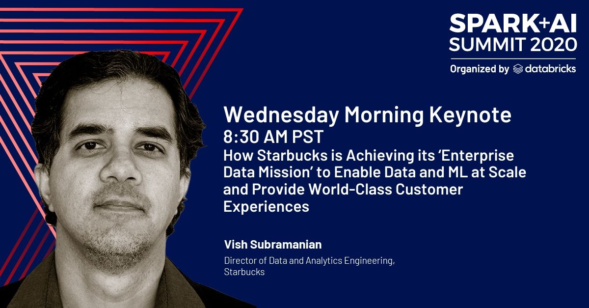 Data_AI_Summit's tweet image. Hear from @Starbucks' Director of Data and Analytics Engineering Vish Subramanian on how they've built a world-class enterprise data platform to drive world-class customer experiences. dbricks.co/SAIS20SF
#SparkAISummit