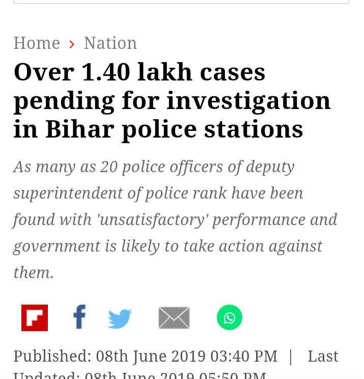PoliceCorrupti2's tweet image. #CollapseOfCriminalJustice #PendencyOfCases 

1.40 lakh cases pending in police stations of @bihar_police

This is the situation Pan India. 

This is certainly a collapse of criminal justice system in India. 

On an average a police Chowki with 1 ASI and 5 Constables is 

1/6