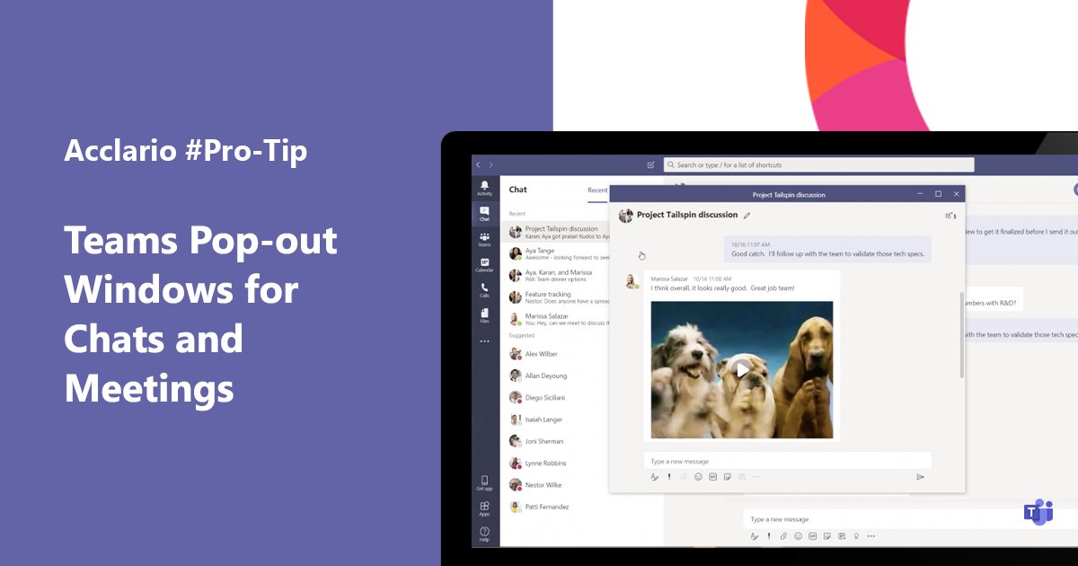 ACCLARIO's tweet photo. Did you know Microsoft Teams allows you to open chats in separate windows? 

#microsoftteams #businessefficency #quicktips #digitalworkplace https://t.co/UmIq1Pf0kz