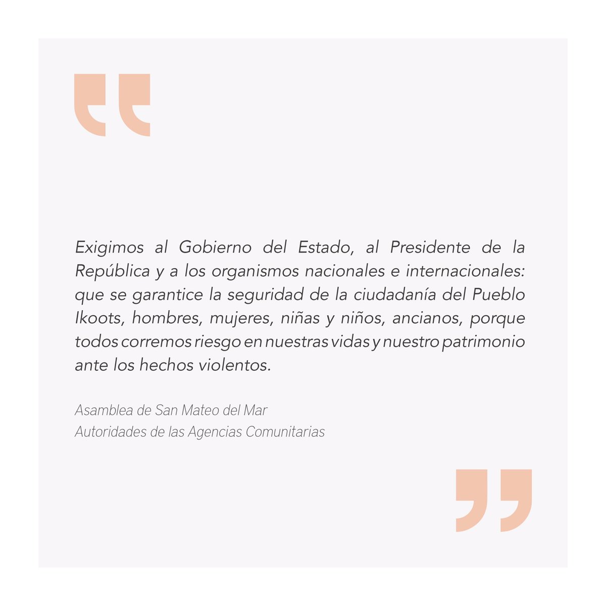 ReconstruccionI's tweet photo. Compartimos algunos extractos del comunicado de las comunidades ikoots de #SanMateoDelMar #Oaxaca y les acompañamos en este camino para recuperar la seguridad y garantizar la integridad de todas las personas. https://t.co/v7QdR6vy3E