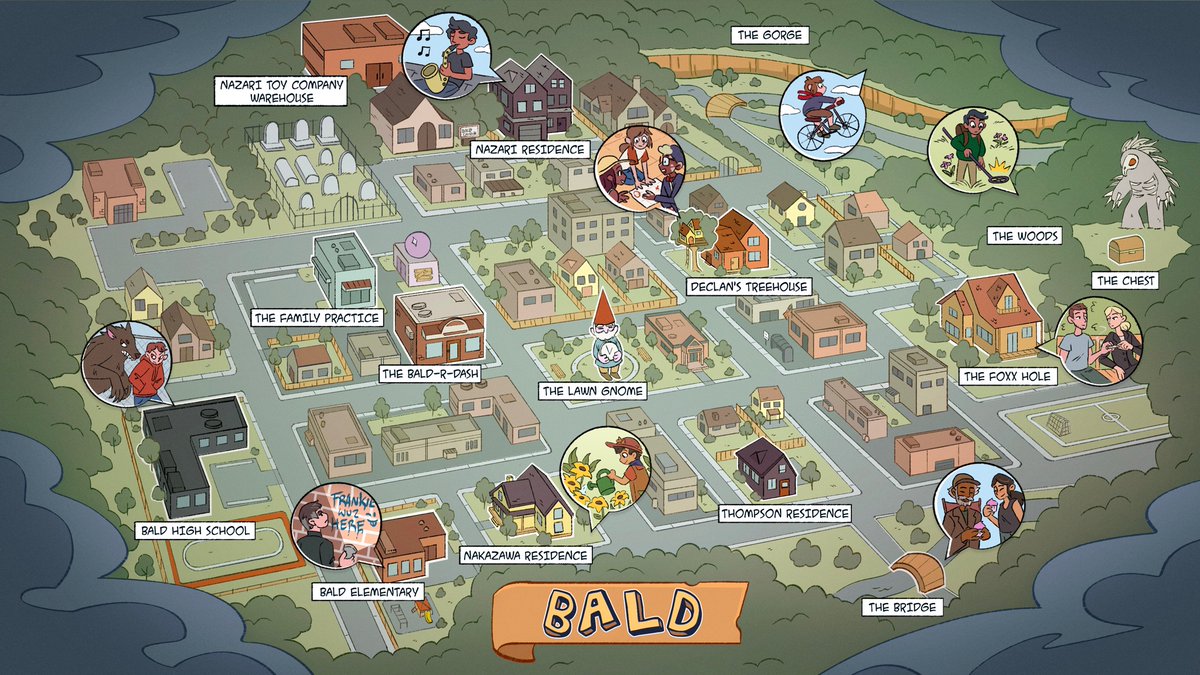 City of Bald
Pop. ~2858

Many thanks to the incredible <a href="/sdavbaker/">Sarah Davis Baker 🏳️‍🌈</a> who brought our own weird, tiny town to life, to everyone who has watched along, and to @_Queuetimes for believing in us from the beginning