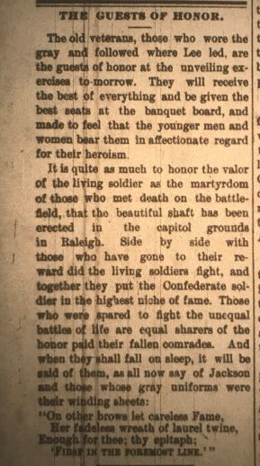Here's a story, or what passed for one at the time, about the Guests of Honor -- the Confederate veterans themselves. This was 30 years after the end of the Civil War. "They will receive the best of everything."