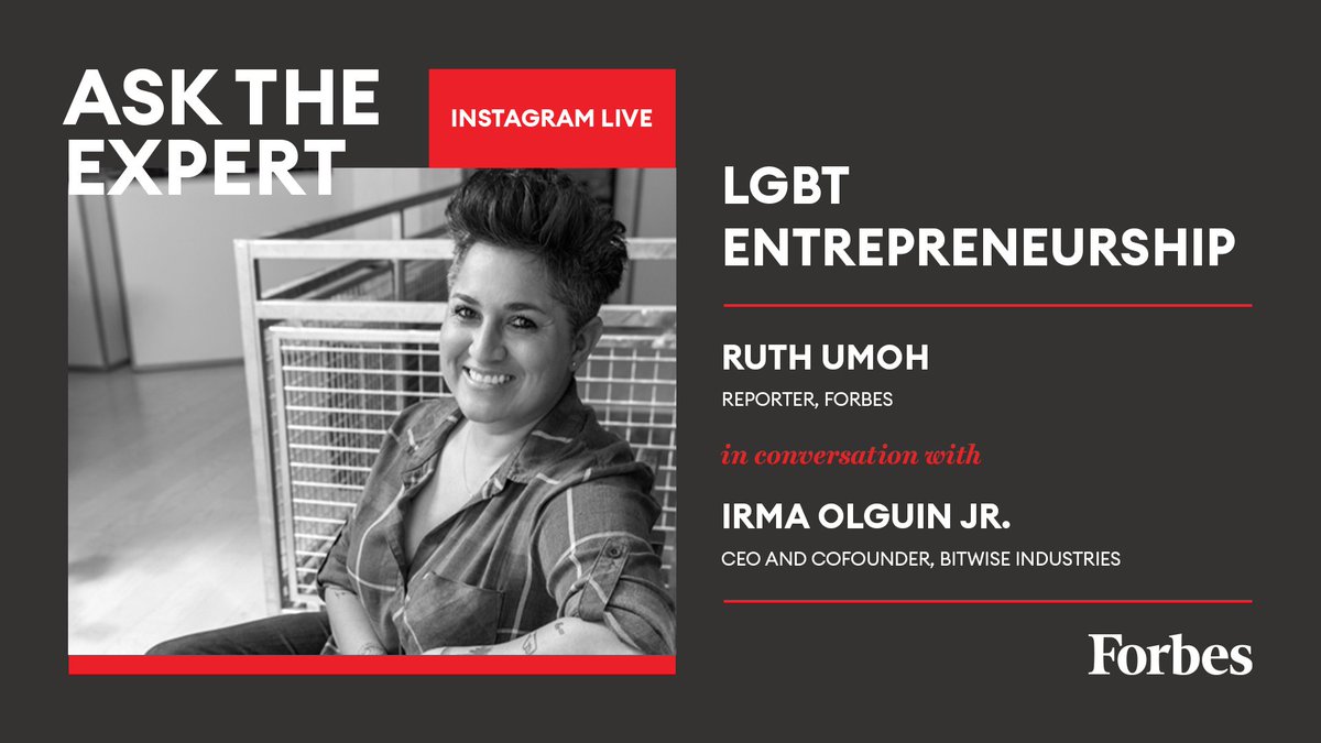 Exciting news! Our Co-Founder and CEO <a href="/irms/">Irma L. Olguin Jr.</a> will be on <a href="/Forbes/">Forbes</a> Instagram Live on Wednesday, June 24th at 9 AM PT / 12 PM ET! We hope you'll tune into this live conversation with <a href="/ruthumohnews/">Ruth Umoh</a> about LGBT Entrepreneurship.

Follow Forbes on IG here! ➡️ instagram.com/forbes/