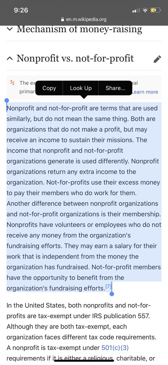 Well you can read the definition yourself below. Clearly, members being able to benefit off the money earned from the not-for-profit is key. They said they were starting a non profit, which is a lie. I wonder why they would do that? 