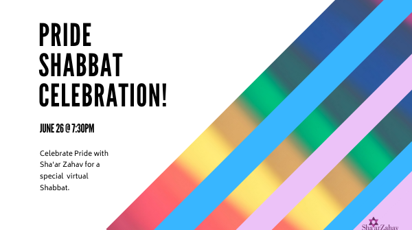 This Friday, Sha’ar Zahav invites you to celebrate LGBTQ liberation, at our annual Pride Shabbat service. Led by Rabbi Mychal Copeland &amp; Cantor Sharon Bernstein. 

Join us on Zoom! Registration is free, but required. bit.ly/3hR4xSy

#pridemonth #lgbtqjews