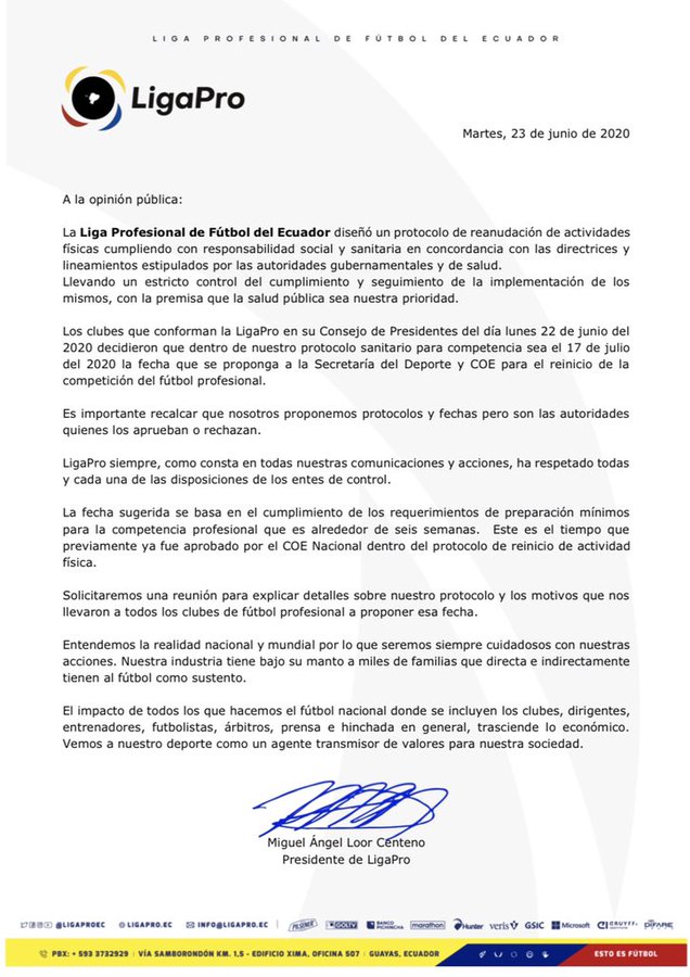 Comunicado de LIGAPRO