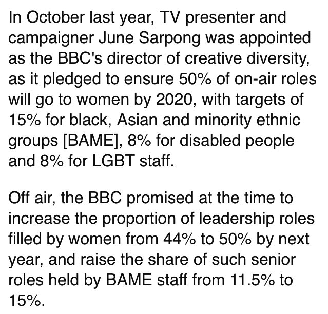 BBCMarikoOi's tweet image. 🚨今年の目標🚨（去年10月発表）

BBCオンエア出演者の：

✔️50% 🚺

✔️15% 人種的マイノリティ

✔️8% 障害者

✔️8% LGBTQ

経営陣の：

✔️50% 🚺

✔️15% 人種的マイノリティ

今回の投資は、ライターなどの多様性を増やし、ドラマなどの原稿から変えよう「#RightTheScript」というものです。