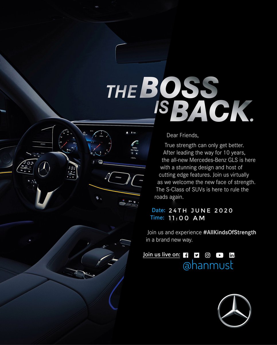 hanmust's tweet photo. Join me Live for the Regional Digital Launch of #AllNewGLS - https://t.co/6ZTNjnXkcv
@MercedesBenzInd https://t.co/rv65QYt392