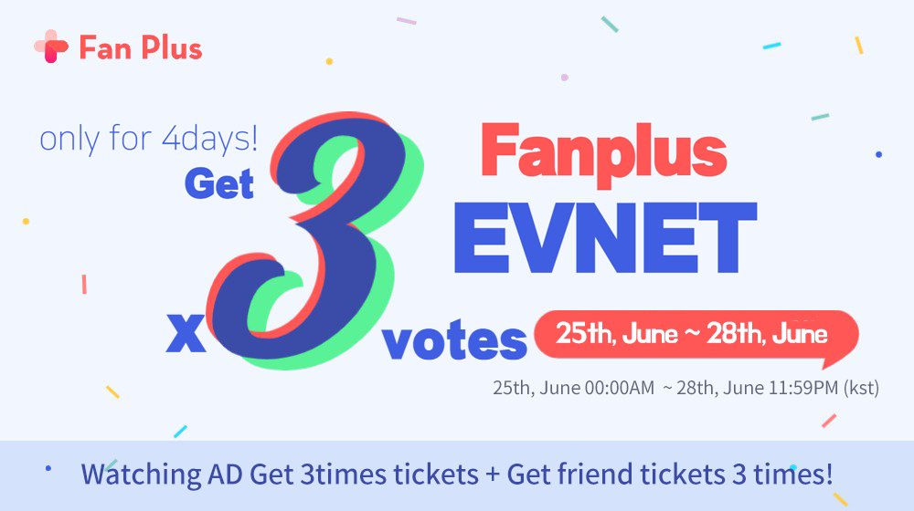 fanplus_app's tweet image. ➖
Only 4days! Get x3 votes event🎟
➖

🤩You can get max. 16,200 VT!🤩

▪Event Period : 6/25 00:00~6/28 23:59 (KST)
▪How to Participate : fanplus.co.kr/3_20200625en/

📍You can only participate in the latest version.

#팬플러스 #fanplus
