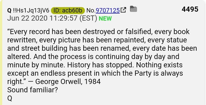 46.  #QAnon [D]s usingGeorge Orwell's, "1984" as a playbook: #Q