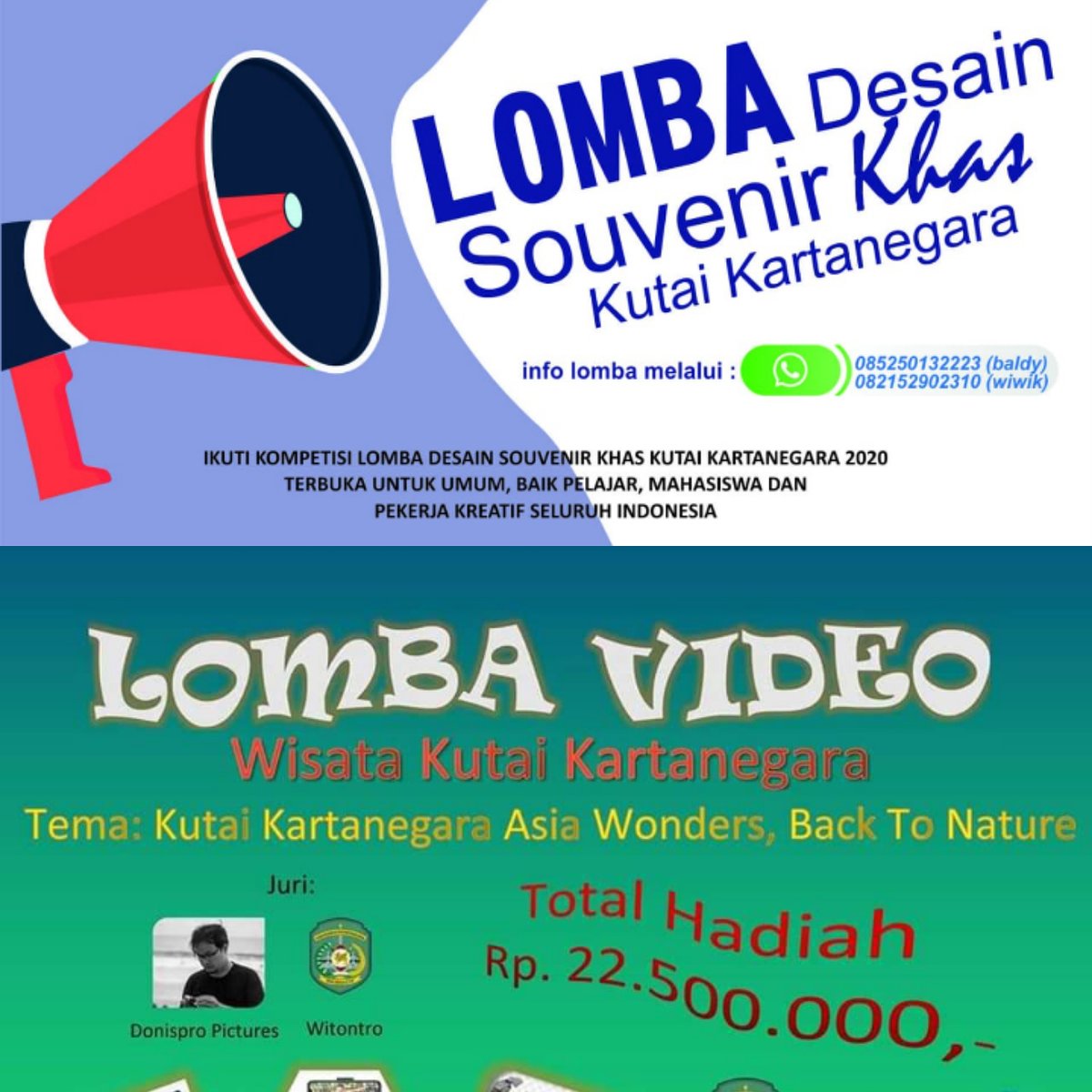 Visitor!

Sebagai Reminder

Masih panjang waktu untuk berkreasi mengisi waktu dimasa New Normal.

Ikuti Lomba Desain Souvenir dan Lomba Video Pariwisata.

Bagi yang baru nyimak, silahkan scrolling di timeline FB Fanpage, Instagram dan Twitter Visiting Kutai Kartanegara.