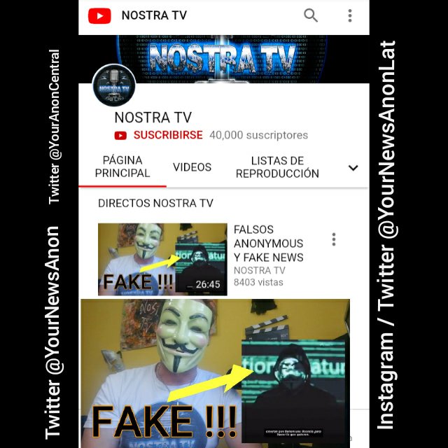 YourNewsAnonLat's tweet photo. Target @Nostra_TV 

Reason: He poses as one of us, worst of all he uses our name to first call all the fake activists except him, and that the True Anonymous support the system like Donald Trump's

¡REPORT AND BLOCK!

#OpFakeAnons #opscamanons 
@YourAnonAlerts @YourAnonS0u1 https://t.co/BAJbzE9rp2