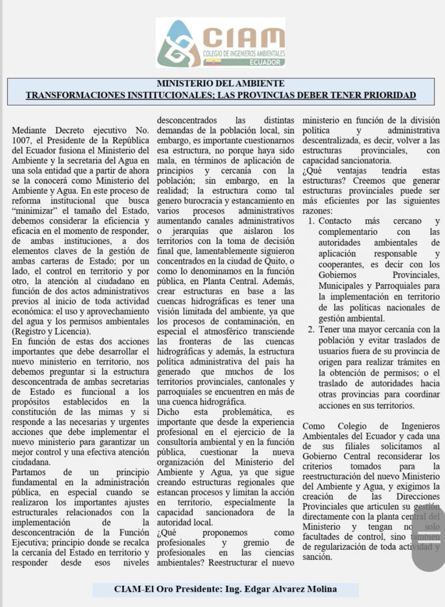 javierpjec's tweet photo. Ni beneficio para unos ni perjuicio para otros. Hacer lo correcto con equidad, planificación técnica real,  y justicia social. La gestión ambiental no se planifica con un solo componente ambiental @Lenin  @Ambiente_Ec @ottosonnenh https://t.co/iE3ySNwDqO