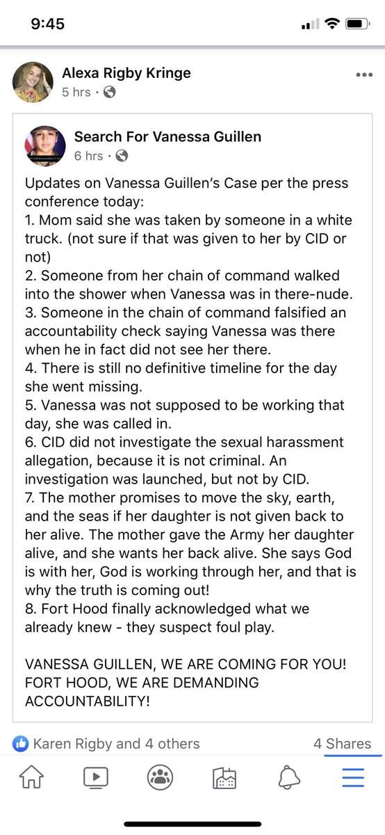 alexa_rigby's tweet photo. Please don’t let this go #FindVanessaGuillen her superior walked in on her in the shower and her unit lied about her whereabouts after she was missing. This needs to be spread because Fort Hood is not doing enough! https://t.co/Dm7caHnNDa