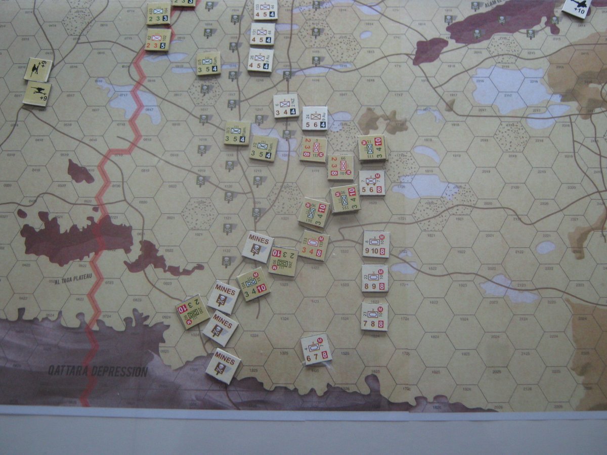 trakcster's tweet photo. Alam el Halfa redo. Turn 2 sandstorm, a tuf break for a short game, allies pull back. Turn 3; Kesselring pummels Malta. Another Rommel breakout but maybe not enuf, 9th Aussies vernichtet. @Decisiongames #DGFolio #Decisiongames https://t.co/3Qr0eB40kf