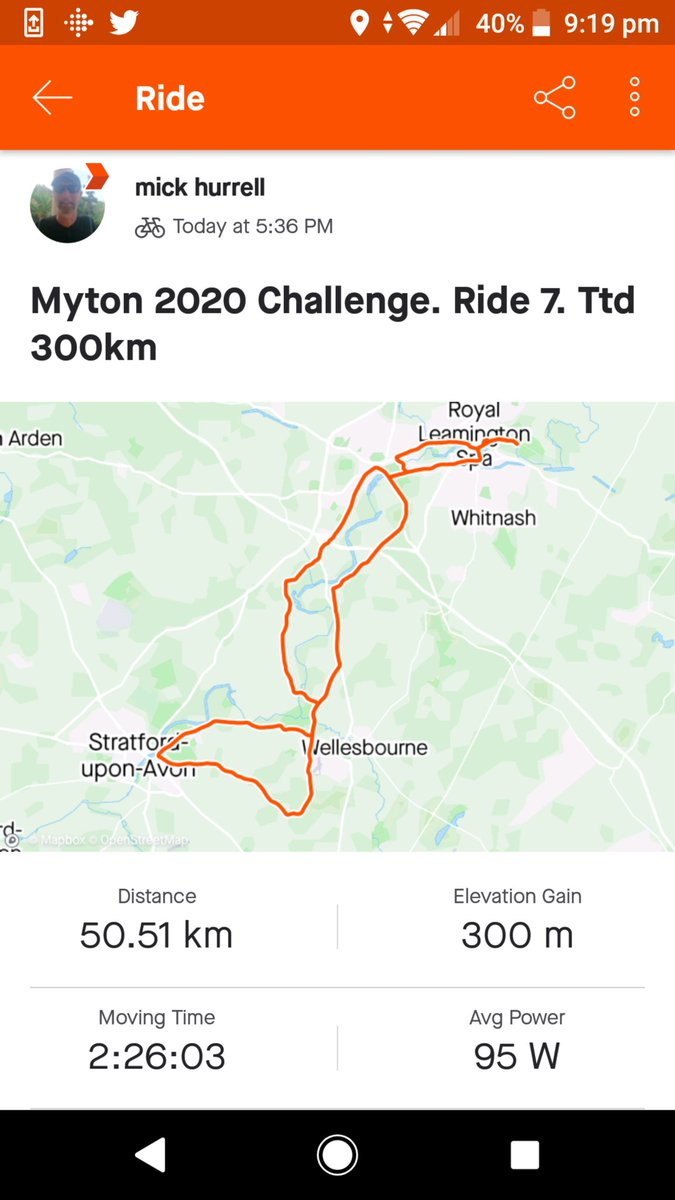 Mick_ActiveU's tweet photo. @MytonHospices @JustGiving Hey @MytonHospices. A quick update on my progress. Now roughly 40% of the way there with my 500-4-500 Myton Cycling Challenge – both for distance accumulated and funds raised. Very happy with that! https://t.co/DWBNpB1Zw5