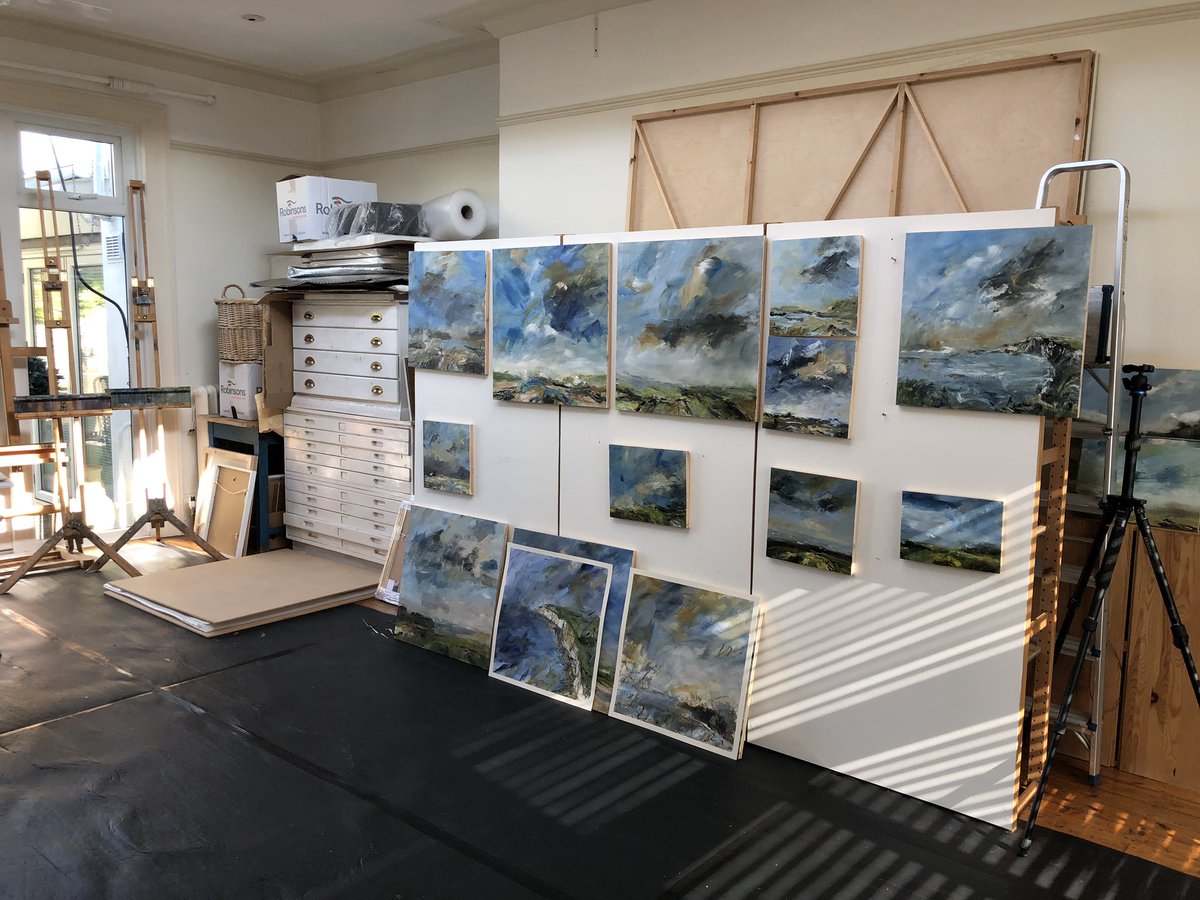 marks_lucy's tweet photo. Studio shot - love opening the doors, making a cup of tea and taking stock of the ‘drying wall’ #lucymarksart #studio #sussex https://t.co/xmd5wt1s75