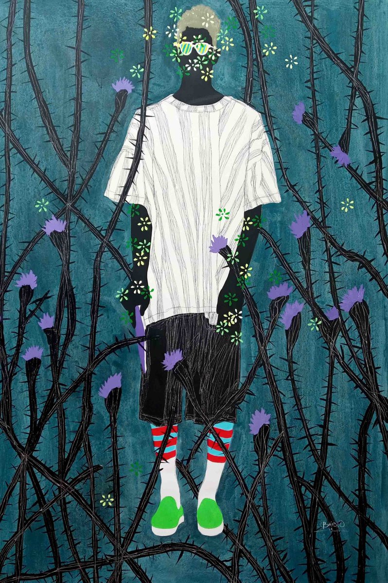 « Dans Le Waka 4», Moustapha Baïdi Oumarou

Baïdi Oumarou is a young Cameroonian painter who represents humans in their true nature, with simplicity,gentleness and love.The « flower men » in his works represent the most vulnerable and the forgotten in our society.#contemporyart