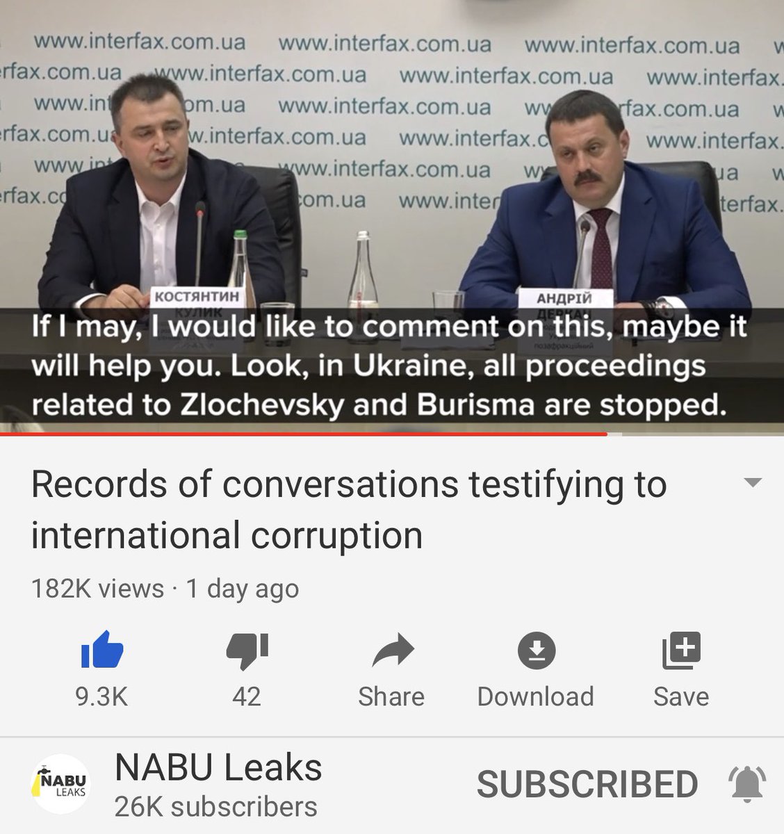 The other investigator steps in and says look, all Burisma investigations have been stopped. Says you won’t find any info from Ukraine because of the Biden bribes which sucks.