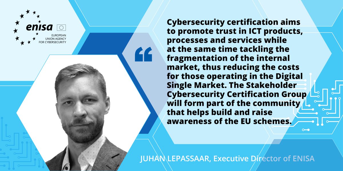 enisa_eu's tweet photo. At the 1st #stakeholders #cybersecurity #EUCertification group meeting today, #ENISA ED @Le_Passar stresses the central theme of promoting trust.
The SCCG advises the @EU_Commission & ENISA on strategic issues regarding the EU cybersecurity certification framework. #EUCyberAct https://t.co/nTGkkSw5Lh