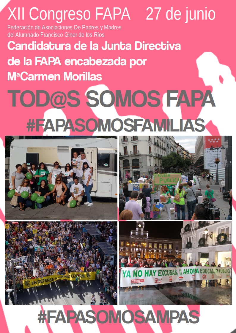 📣VOTA Candidatura de la Junta Directiva de <a href="/FAPA_Giner_Rios/">FAPA Giner Ríos</a> TOD@S SOMOS FAPA‼
✔Experiencia
✔trabajo con AMPAS
✔#AMPAS UNIDAS
✔Derechos de nuestros hij@s
✔Democracia-Particación
✔Trabajo Educación fuera intereses partidistas
💚💚💚💚💚
#FAPAsomosFamilias
#FAPAsomosAMPAS