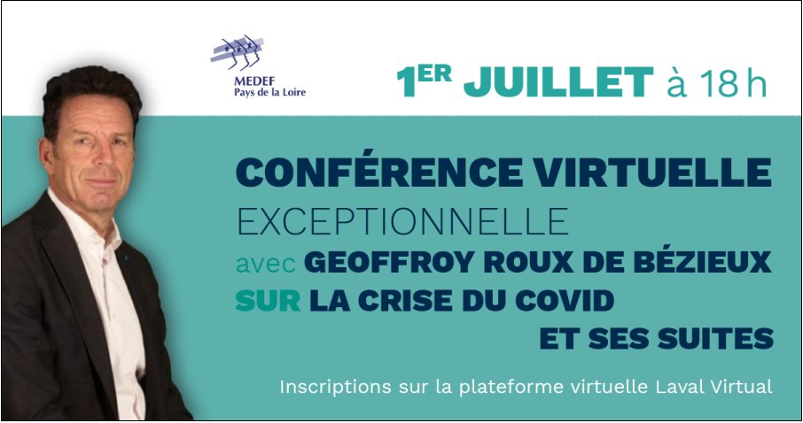 INEDIT <a href="/GeoffroyRDB/">Geoffroy Roux de Bezieux</a> à <a href="/lavalvirtual/">Laval Virtual</a> Un évènement 
<a href="/MedefPDL/">Mouvement des Entreprises de France #Paysdelaloire</a>
Acteurs économiques, chefs d'entreprises, partenaires, élus, vous êtes tous les bienvenus !  Un seul lien d'inscription et vous recevrez la procédure ➡️Inscription t.ly/fxdW