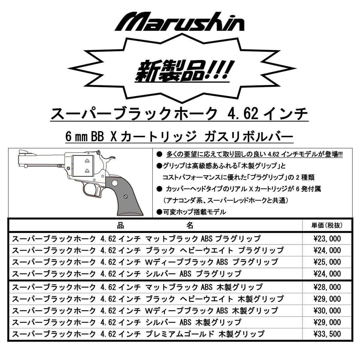 スーパーブラックホーク受注開始 今回は4.62インチが新登場 本体仕様