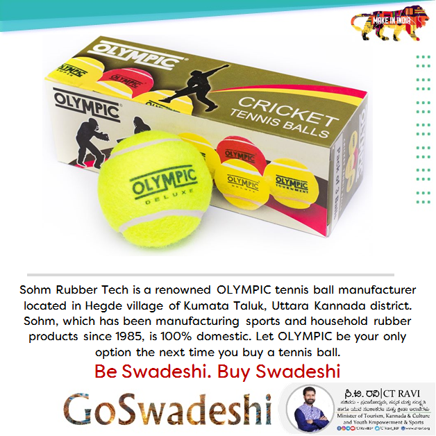 CTRavi_BJP's tweet photo. Do you know about the first (probably the only) tennis ball makers in Karnataka?
Check out Sohm Rubber Tech's website https://t.co/mg8HOFKniJ
#GoSwadeshi
#BuyLocalToGoGlobal https://t.co/iYyCvLZ6H6
