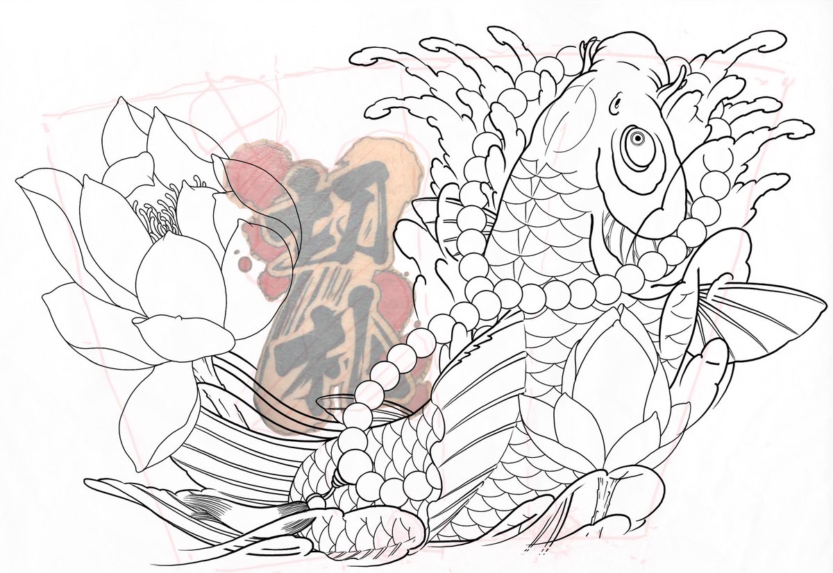 Kashu Horishin 加州彫心 V Twitter 下絵 切札 は既に入ってるタトゥー 来月に筋彫り開始です 下絵 刺青 入れ墨 タトゥー 鯉 デザイン イラスト アート Koi Tattoo Design Illustration Art Artist Artistontwitter Lotus T Co Snpgnodvqm