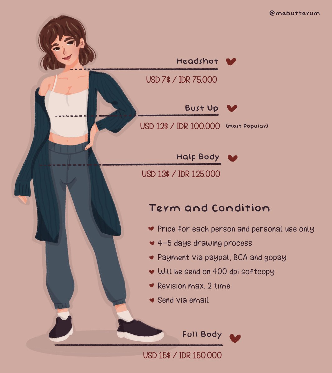mebutterum's tweet image. [RTs and like are so much appreciated 🥺❤️]

✨OPEN COMMISSION✨

Hi Everyone! I am now available for #commission again! ❤️ 

I am only available for one style potrait illustration. DM me if ur interested 📩

#opencommissions #digitalart #illustrations #artidn