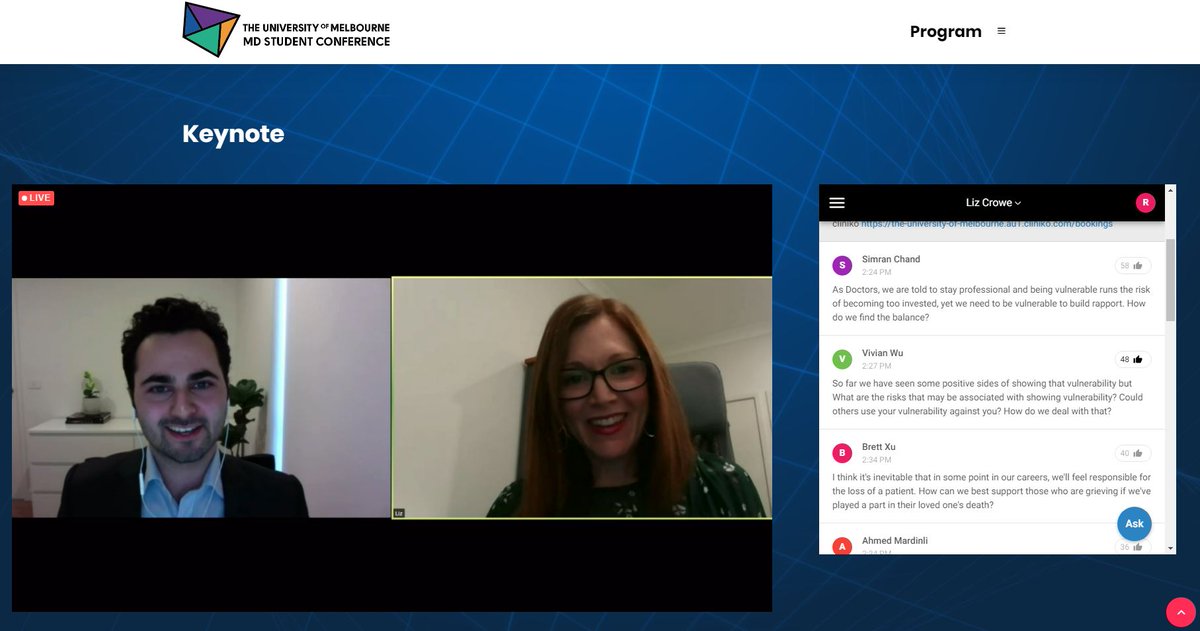 unimelbmdsc's tweet photo. "In life, in general, be prepared to take off your mask. Be prepared to be the person to hold the space so people can take off their mask." 
@LizCrowe2 at PM Keynote #MDSCx #Day3 https://t.co/9VsPhBDmRq