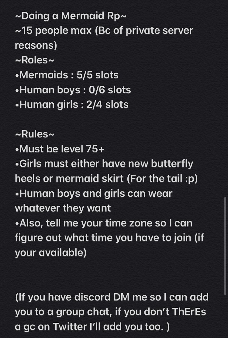 Roleplay_Acc_'s tweet photo. ~8 more people than it’s closed~ <3
#royalehightrading #royalehightrader #RoyaleHighHalo #royalehighhalos #royalehightrading #royalehighroleplay #rhhalos #rhhalo #royalehightrade #royalehigh #rh https://t.co/wxQiJk4AdM