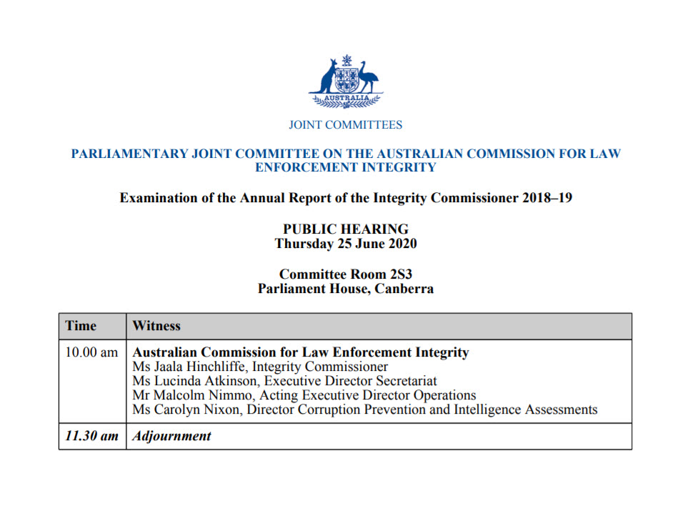 The Joint Committee on the Australian Commission for Law Enforcement