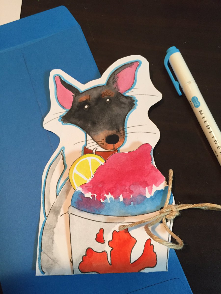 Meghan メーガン During An Earlier Stream I Made A Super Late Mother S Day Father S Day Card I Customized Both The Card And Envelope 水彩画 手作りカード カード かき氷 犬 手作り封筒 封筒