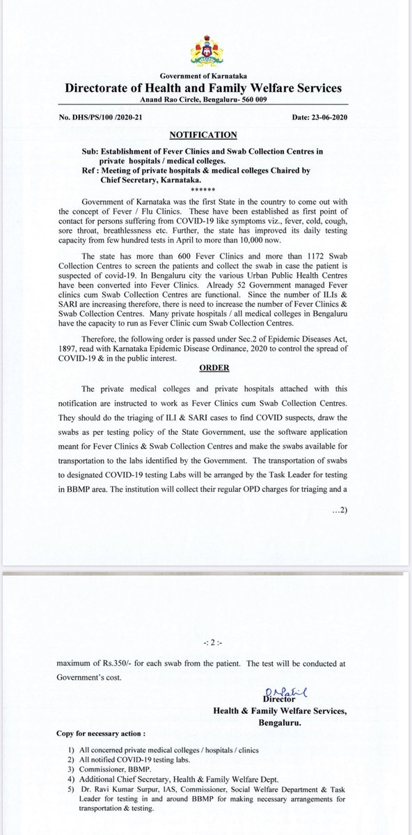 Poori5678's tweet photo. Fever clinics &amp; swab collection centers - 66 in total. 

Rs 350 to be paid; GoK to bear testing costs. 

Good decision by GoK 🙏🏽, will certainly help citizens who have already borne a heavy cost due to the lockdown. https://t.co/1KYzwp3qK8