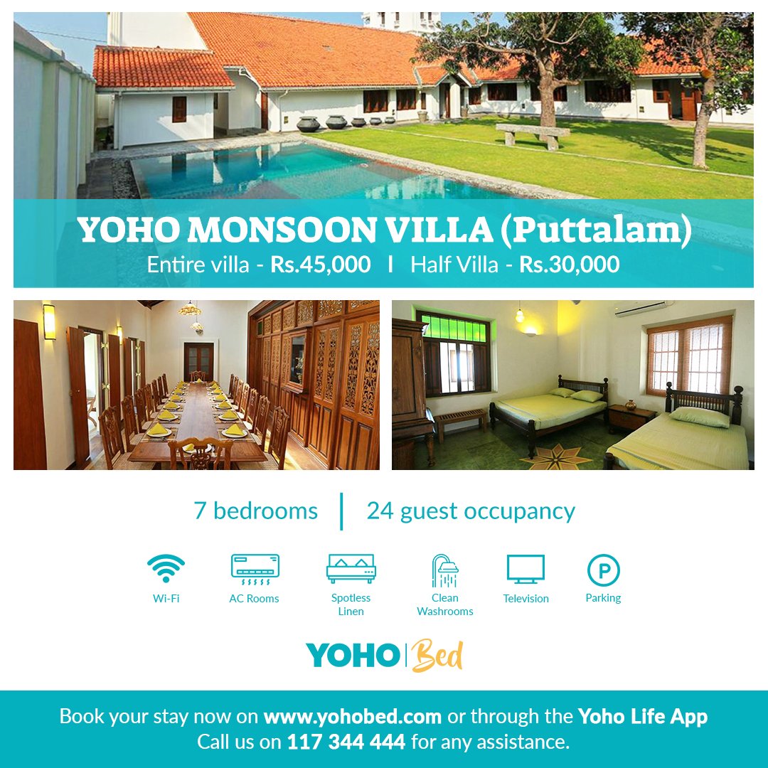 Monsoon Villa, an exquisite 150-year old Heritage Villa, perched on the calming shores of the Puttalam lagoon.

Now is the time to grab our best deal of just Rs. 45,000/- for 26 guests and Rs.30,000 for Half Villa! Call us now on 0117 344 444 to make your reservation.