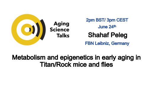 AgingSciTalksEU's tweet photo. Join us today to hear from @DocLarus about '#metabolism and #epigenetics in early #aging in Titan/Rock mice and flies'.
2 aging-related traits, 2 model systems, 1 afternoon - today at 2pm BST/ 3pm CEST! https://t.co/wRkM8m822k