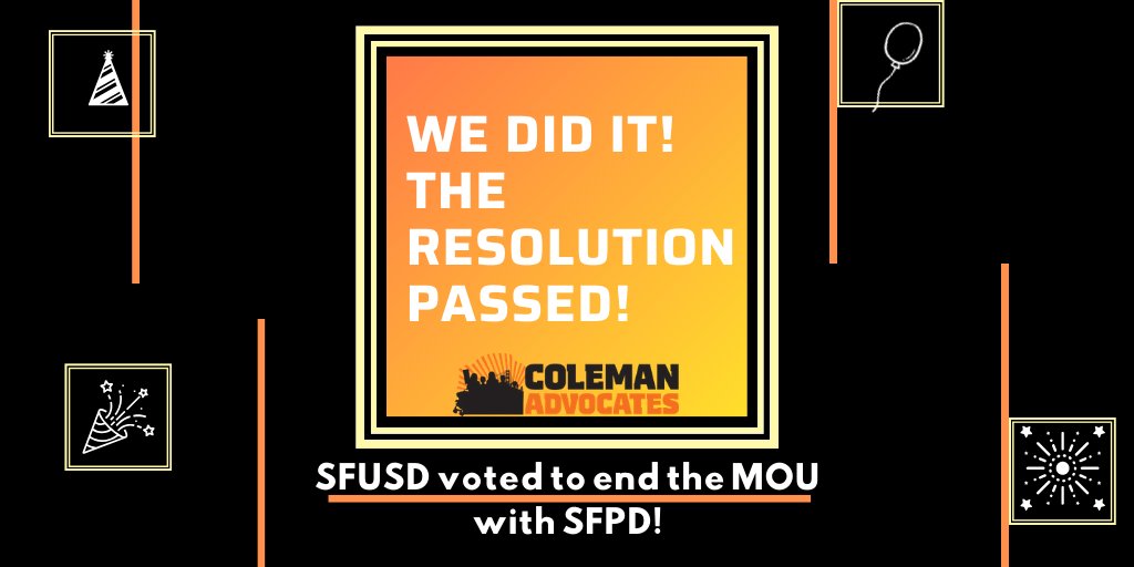 This #SFUSD resolution is an important step in ending the policing of Black students in #SF. However, our work will most def continue beyond this res, as will the fight to protect our Black children &amp; end criminalization at school. #defundSFPD #fundBlackyouth #defendBlacklives