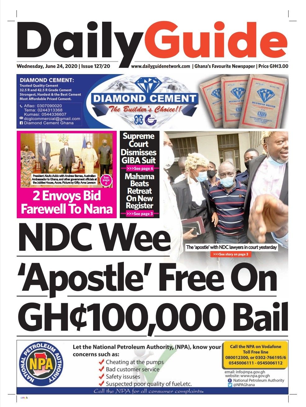 DAILY GUIDE NEWSPAPER FRONT PAGE