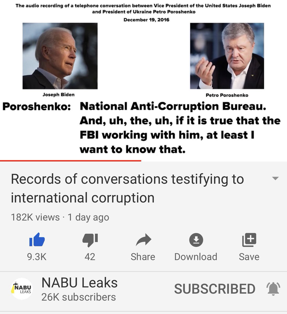 Dec 2026 call cont’d where Poroshenko says let the FBI investigate becuz Onyshchenko is a discredited person but he’s asking Biden for reassurance that the FBI Isn’t investigating. Biden says no but he will double check to be sure