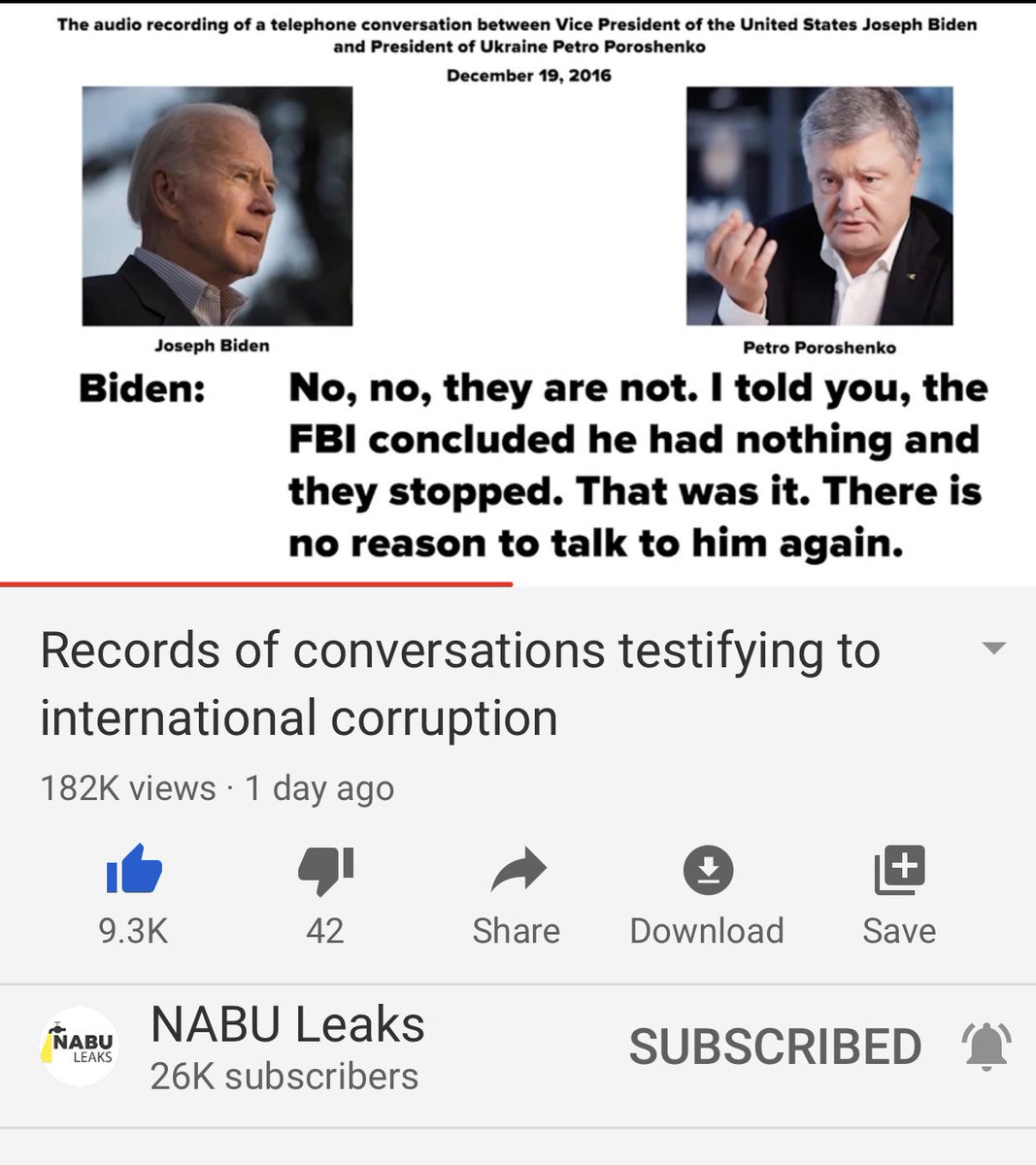 Dec 2026 call cont’d where Poroshenko says let the FBI investigate becuz Onyshchenko is a discredited person but he’s asking Biden for reassurance that the FBI Isn’t investigating. Biden says no but he will double check to be sure
