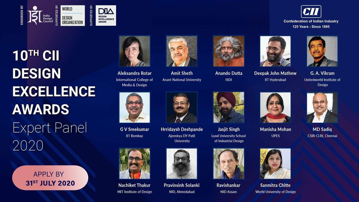 Meet the Expert Panel for the 10th CII Design Excellence Awards 2020. Know more about the most awaited design awards in India. Visit ciidesign.in #design #designawards #indiadesign 
@sanmitrachitte @gvsree @vyas_pradyumna @hrridaysh
@PravinsinhK @SadMad64 @drdjm