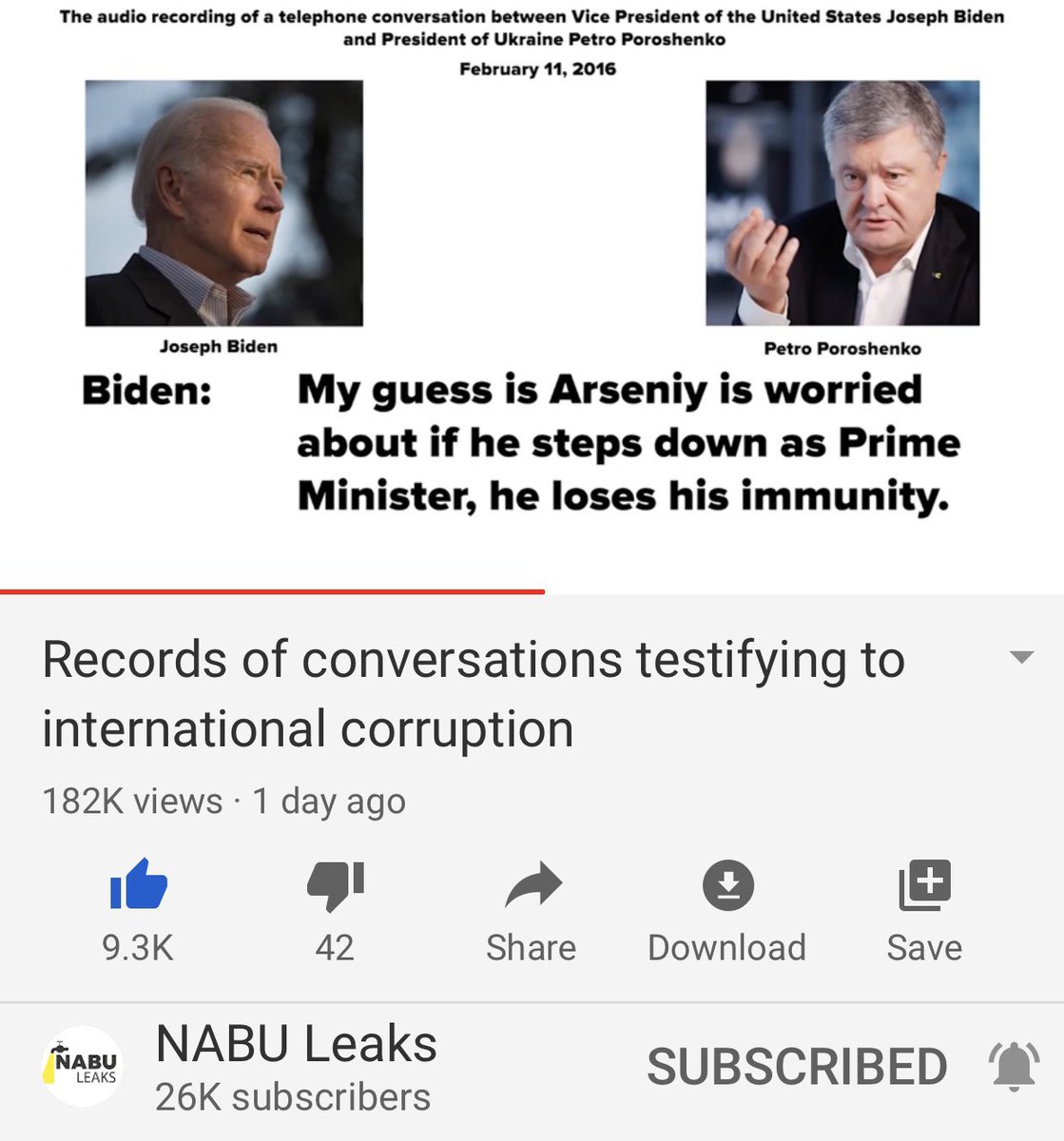 So this is 2/2016 call between Biden and Poroshenko and Biden is oddly stumping for the Ukraine PM, Arseniy, who’s worried about losing immunity