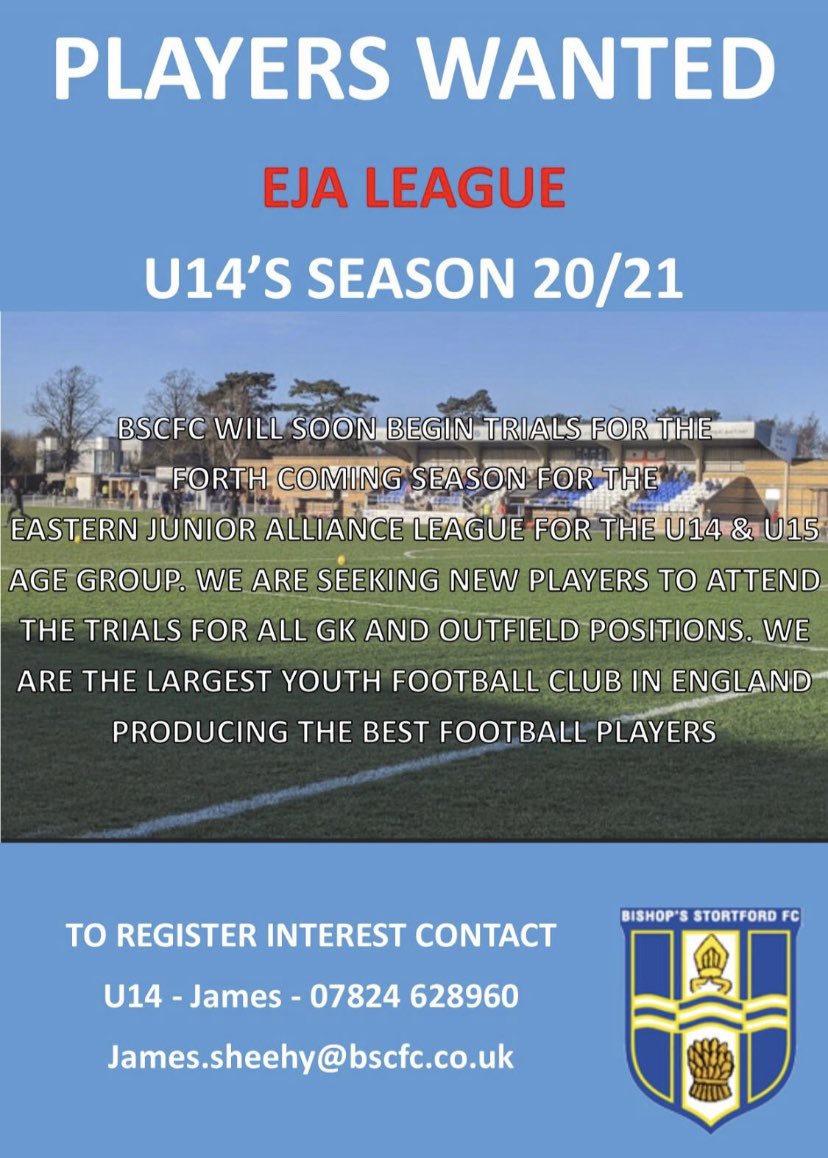 BSCFCYouth's tweet photo. BSCFC are looking to add players to their U14 squad as they prepare for EJA football. For more info contact james.sheehy@bscfc.co.uk @EJALeague #bscfc https://t.co/G2fRMiT3zq