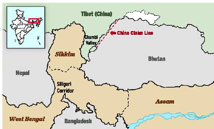 CHINESE TERRITORIAL DISPUTES***********************************5) china- Bhutan dispute**29, 2017, Bhutan protested to China against the construction of a road in the disputed territory of Doklam, at the meeting point of Bhutan, India and China