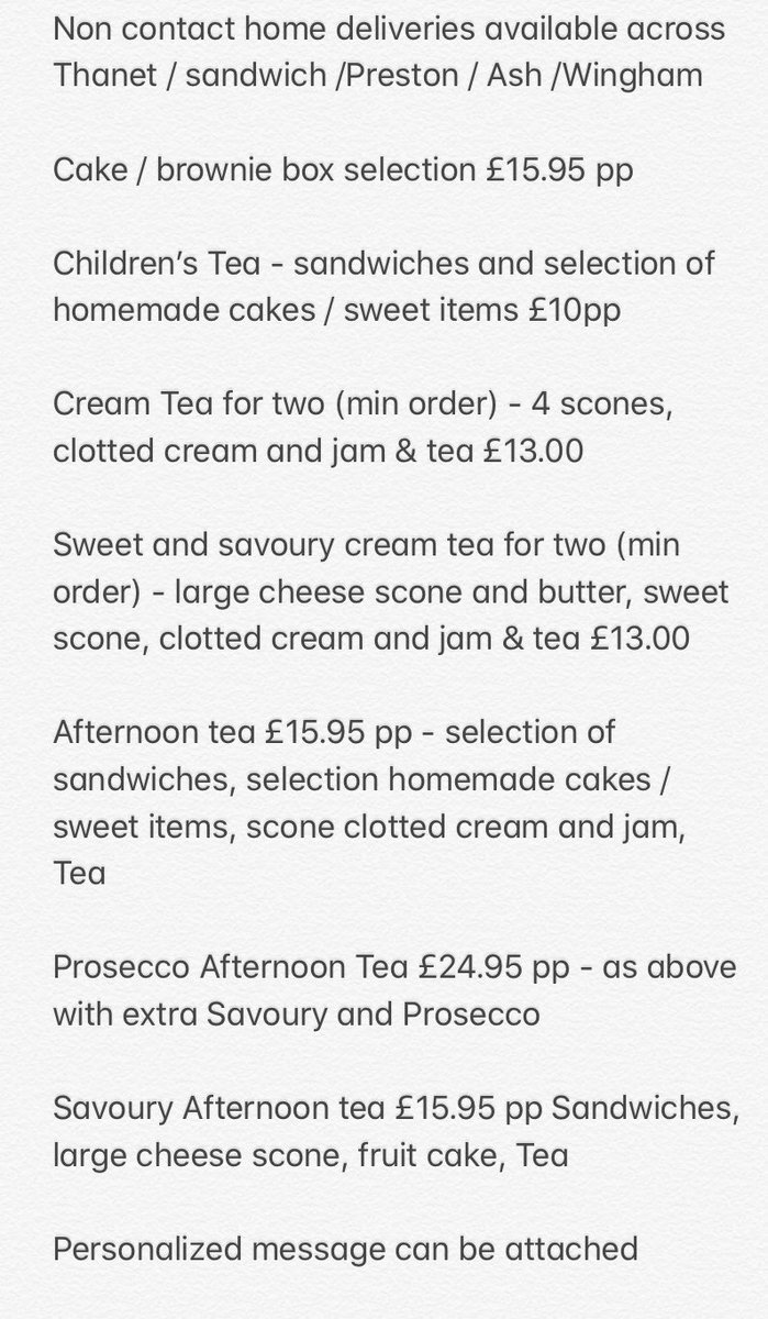 Delivery availability Friday, Saturday and Sunday this week. Free delivery in Thanet, sandwich and surrounding villages