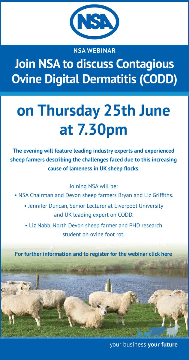 Don't miss our webinar with leading experts on CODD tomorrow evening at 7.30pm!
Pre-registrations suggest it's going to be our most popular webinar to date - so make sure you join in too!
Find out about our speakers and register at nationalsheep.org.uk/events/diary/2…