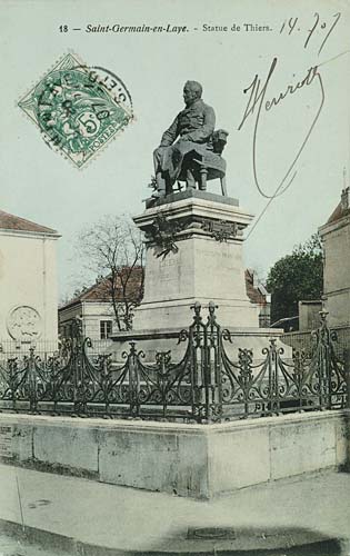 Après sa mort en 1877 et des funérailles massives, une souscription est organisée pour lui ériger une statue (grandiloquente, dans l'air du temps) à Saint-Germain-en-Laye. Quelques années après la Commune, la mémoire de la Semaine Sanglante est encore extrêmement vive