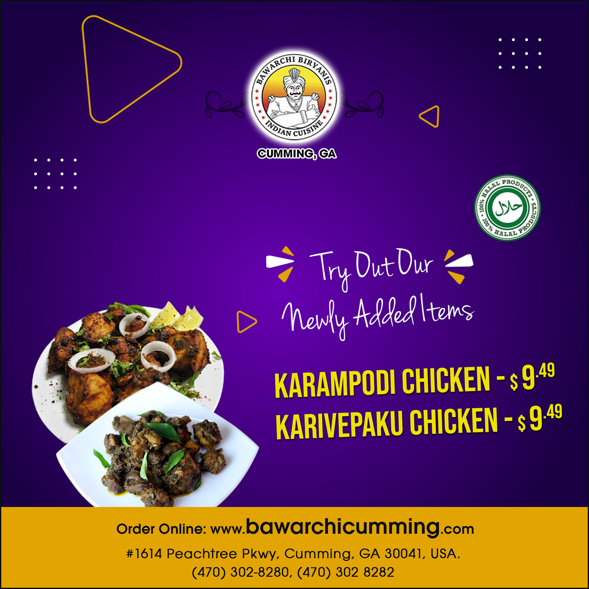 Try Out Our Newly Added Items🤗🤗
Karampodi chicken
Karivepaku chicken
Order Online @ bit.ly/bawarchicumming

#BawarchiCumming #BawarchiBiryani #SouthIndianRestaurant #AndhraSpecialBiryani #OrderOnline #Muttonliver #yummy #dinner #foodies #orderonlie #specialoffer #indiancuisine
